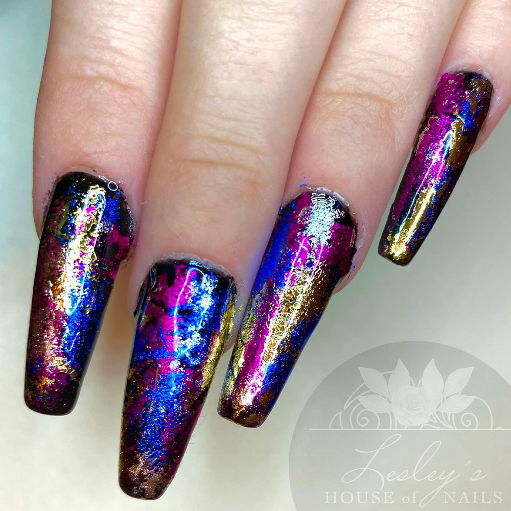 Extensions with foil nail art