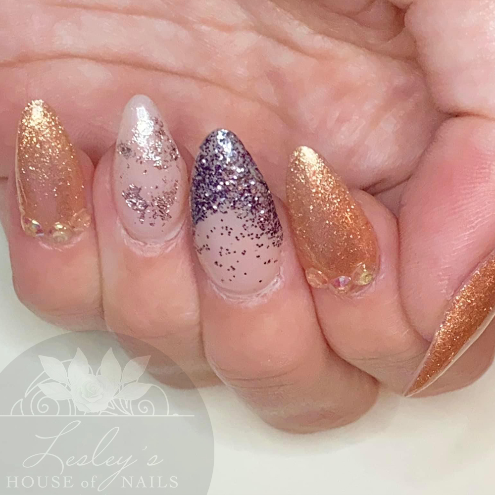 Extensions with glitter, foil and gemstones