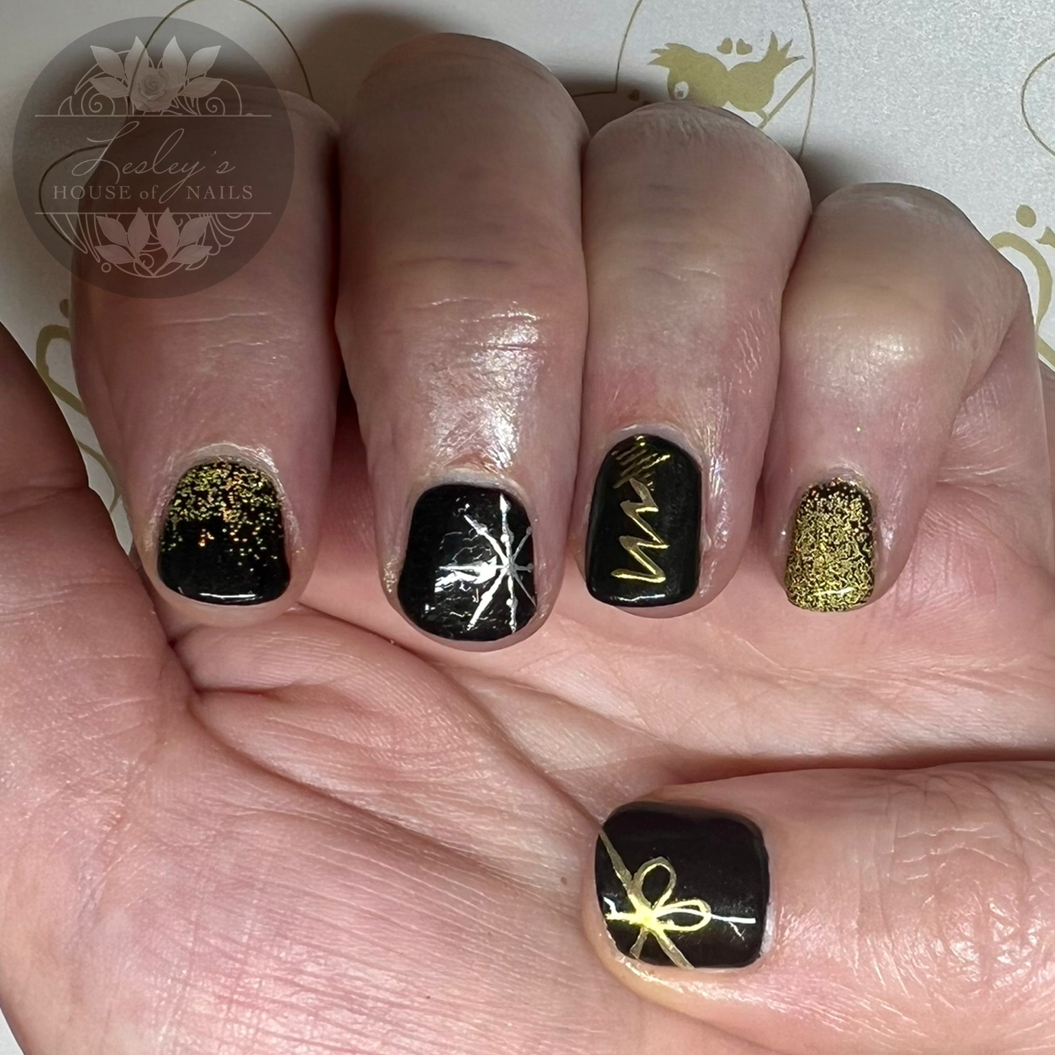 Gel polish with foil nail art